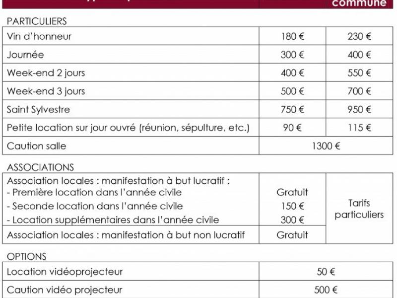Tarifs La Charmille